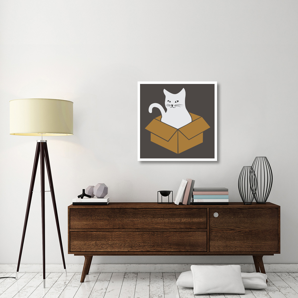 Cat in a Box - Gray -Paper Art-32&quotx32"