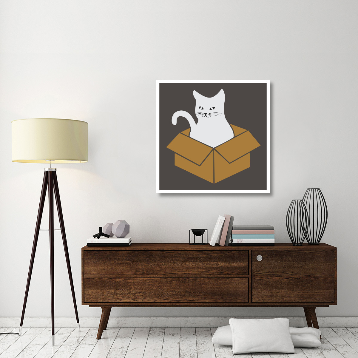 Cat in a Box - Gray -Paper Art-38&quotx38"