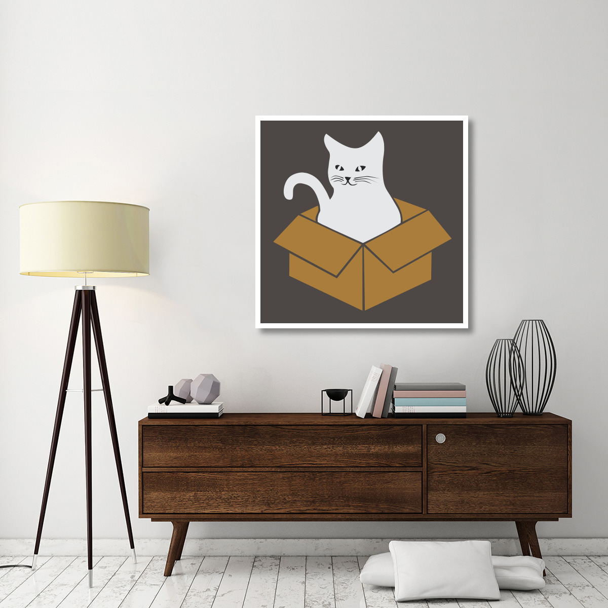 Cat in a Box - Gray -Paper Art-42&quotx42"