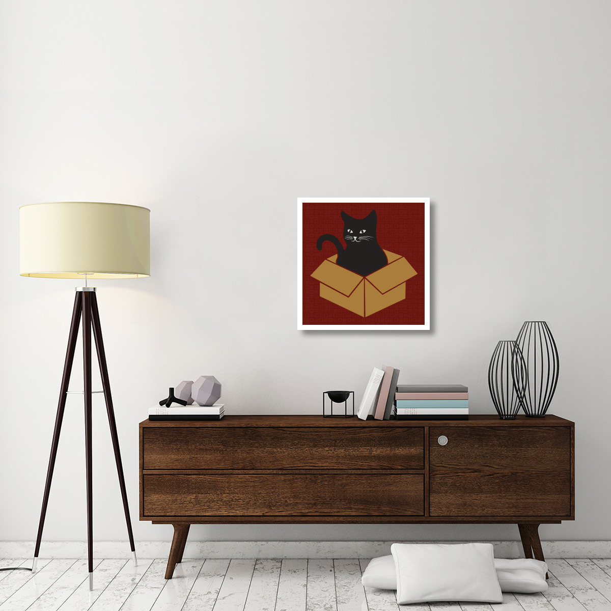 Cat in a Box - Red -Paper Art-26&quotx26"