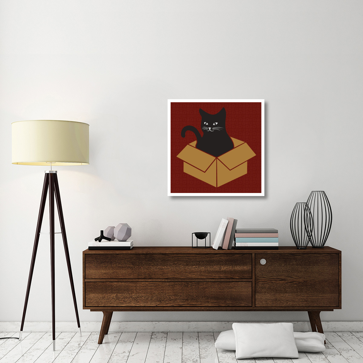 Cat in a Box - Red -Paper Art-32&quotx32"