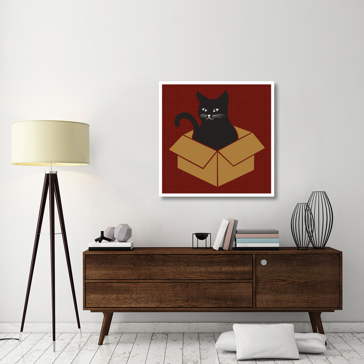 Cat in a Box - Red -Paper Art-38&quotx38"