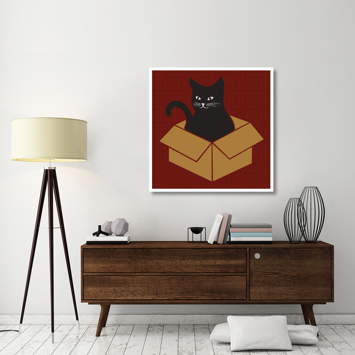 Cat in a Box - Red -Paper Art-42&quotx42"