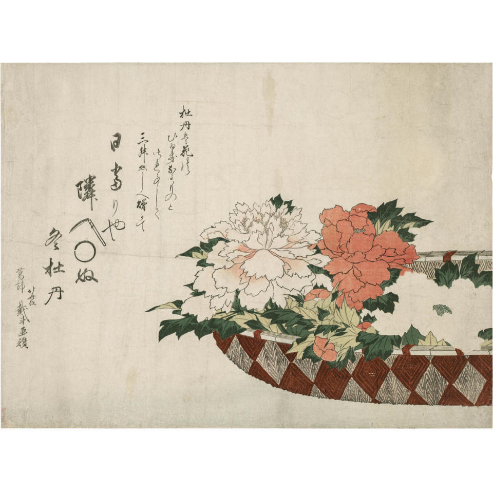 Basket of Peonies, 1810 or 1814 -Paper Art-18&quotx14"
