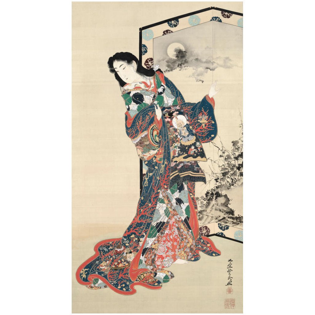 Beauty before a Screen, 1800s -Paper Art-14.088&quotx24"