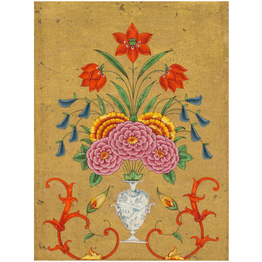 An Elaborate Vase and Floral Design on Gold Ground, second half of 18th century -Paper Art-18.541&quotx24"