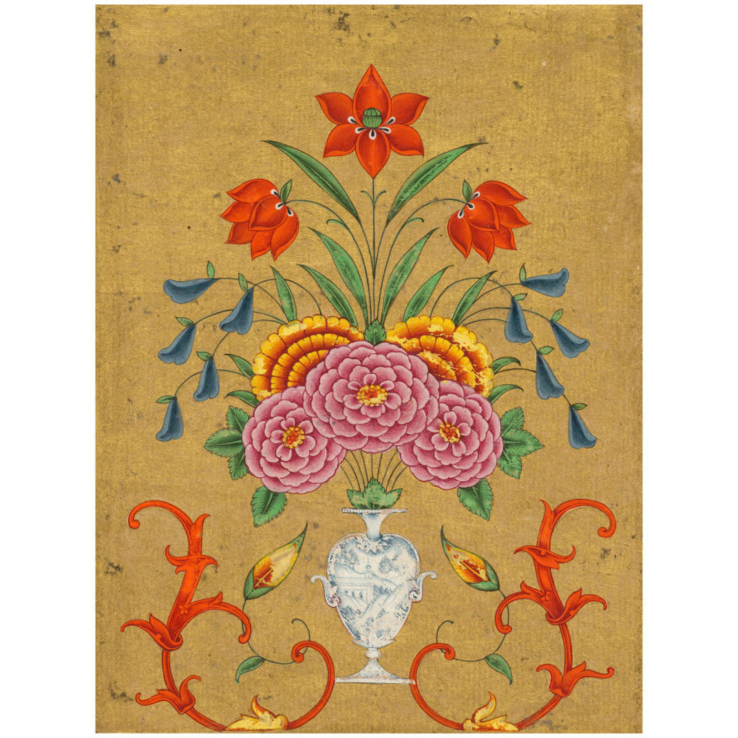 An Elaborate Vase and Floral Design on Gold Ground, second half of 18th century -Paper Art-24.556&quotx32"