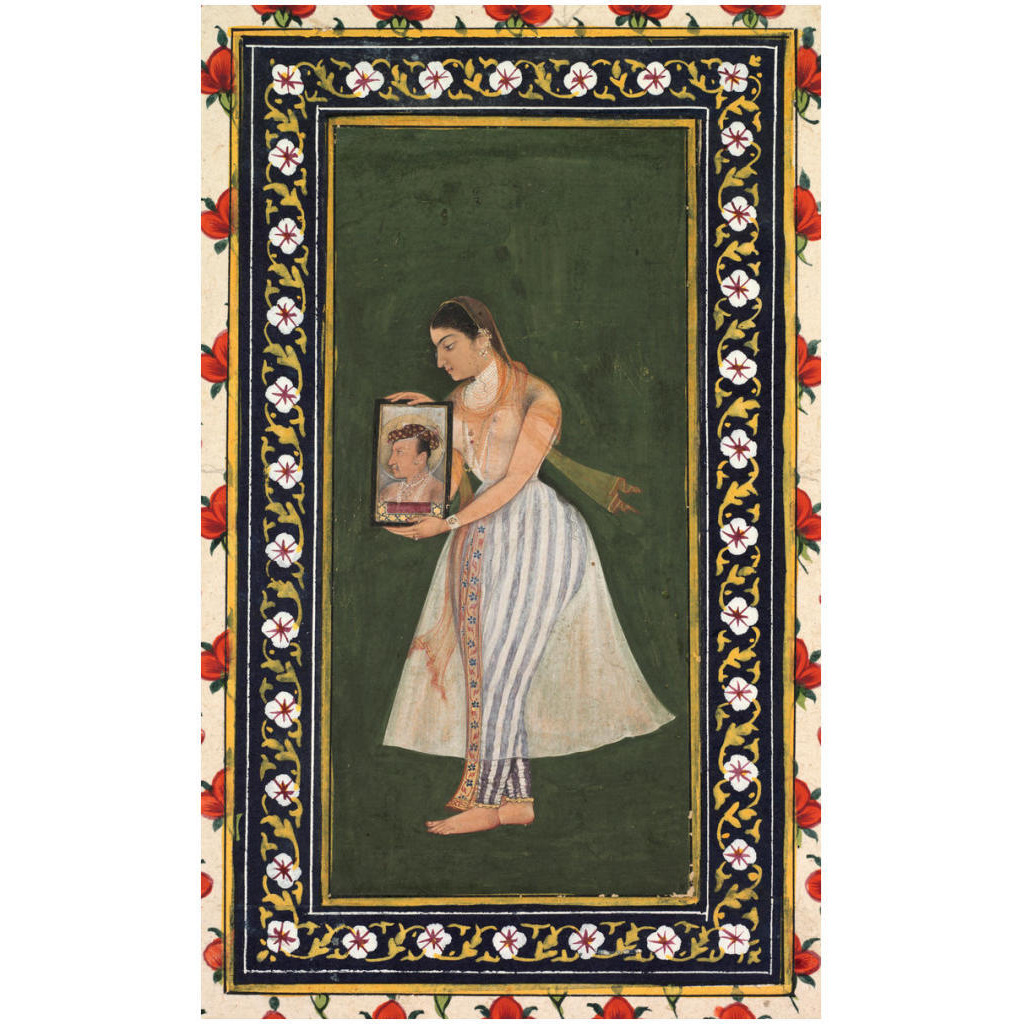 Nur Jahan holding a portrait of Emperor Jahangir, c. 1627 -Paper Art-15.497&quotx24"