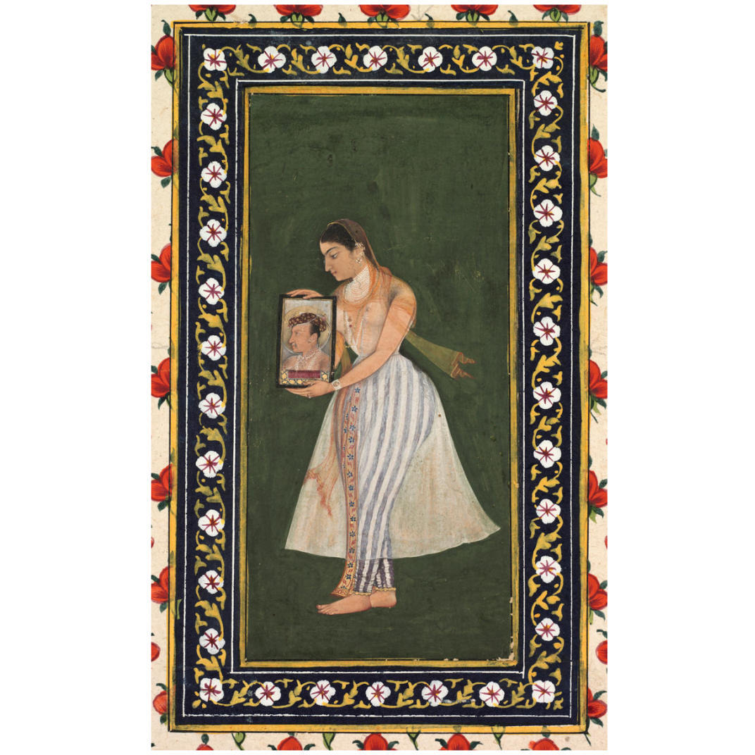 Nur Jahan holding a portrait of Emperor Jahangir, c. 1627 -Paper Art-20.405&quotx32"