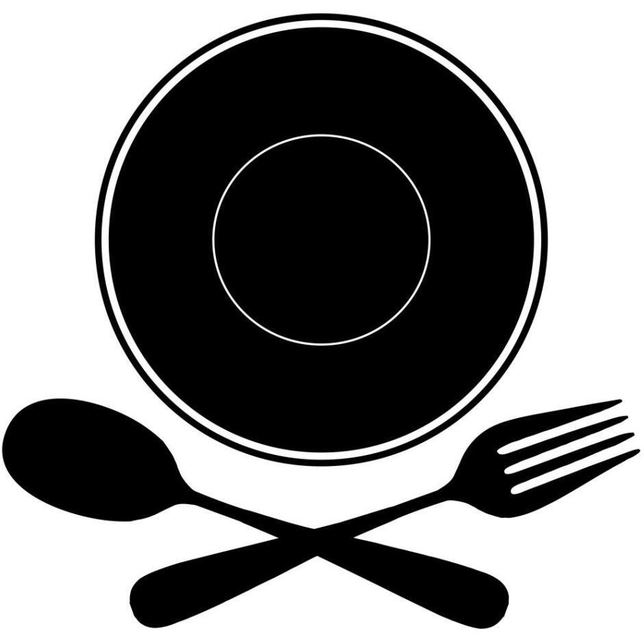 Mealtime Black on White - Plate with Crossed Cutlery -Paper Art-38&quotx38"