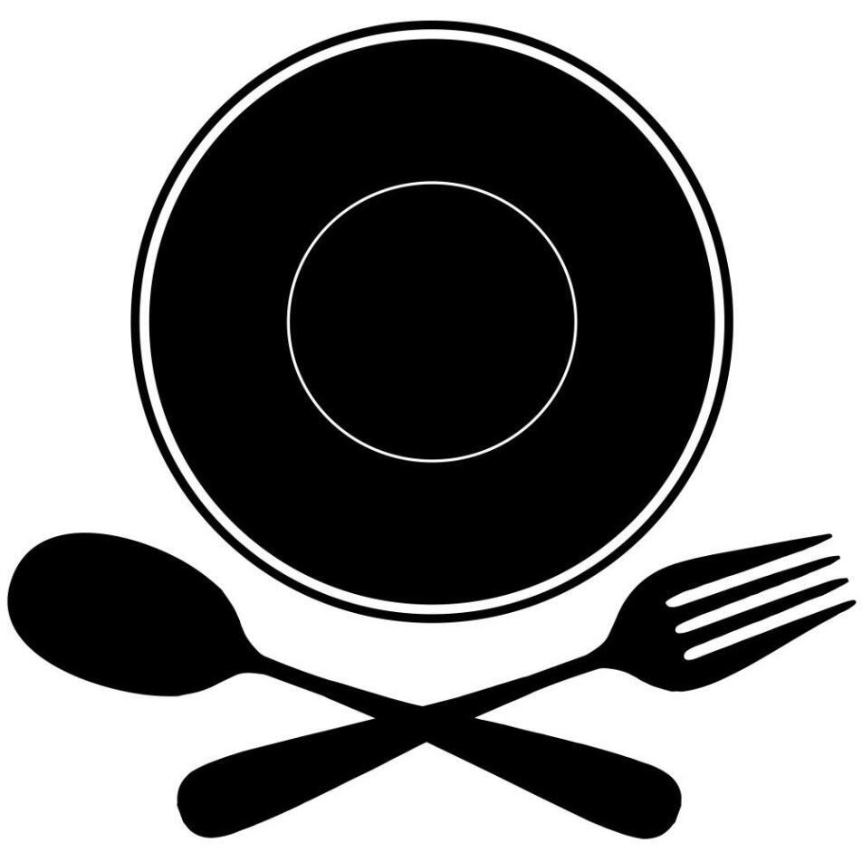 Mealtime Black on White - Plate with Crossed Cutlery -Paper Art-42&quotx42"