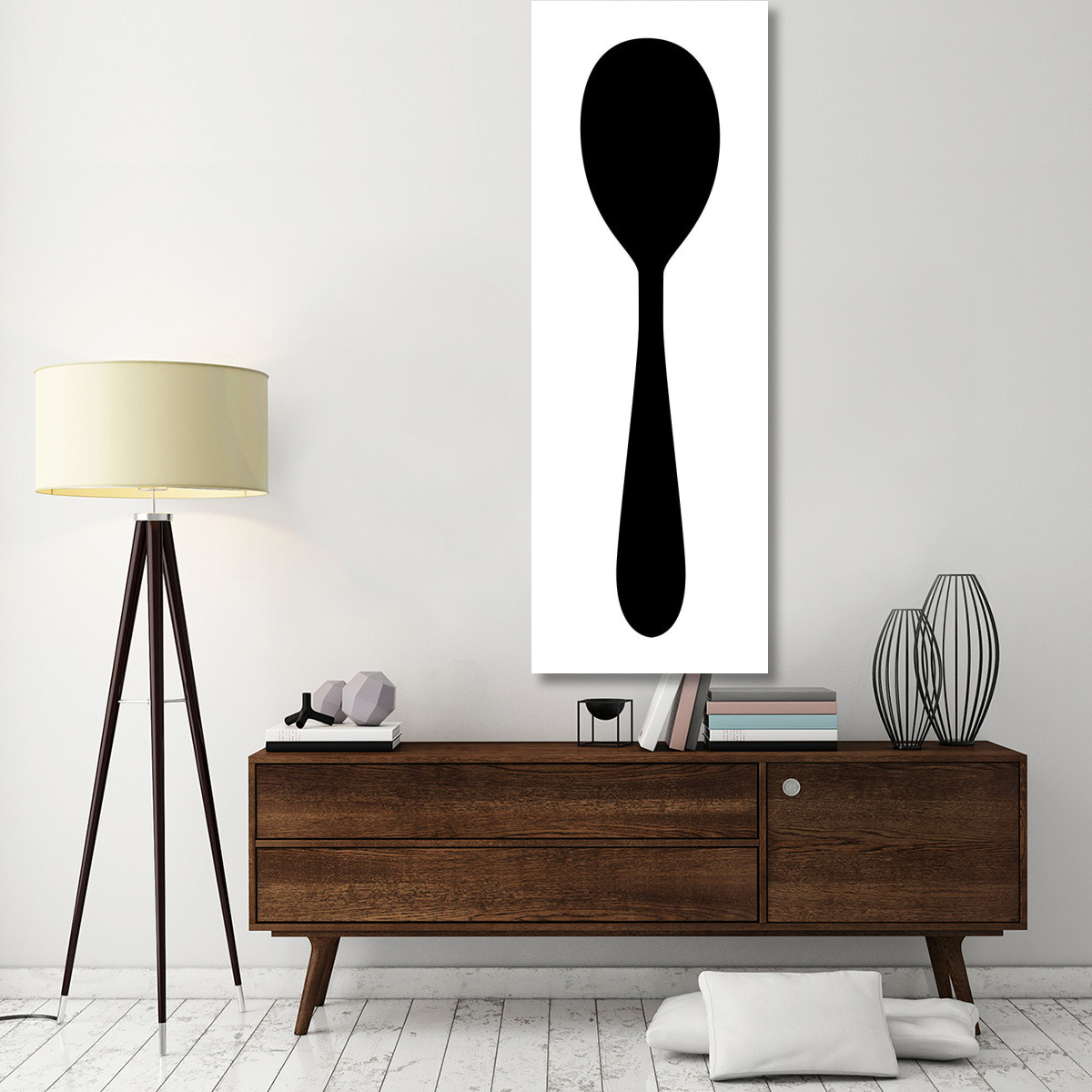 Mealtime Black on White - Spoon -Paper Art-26&quotx74"