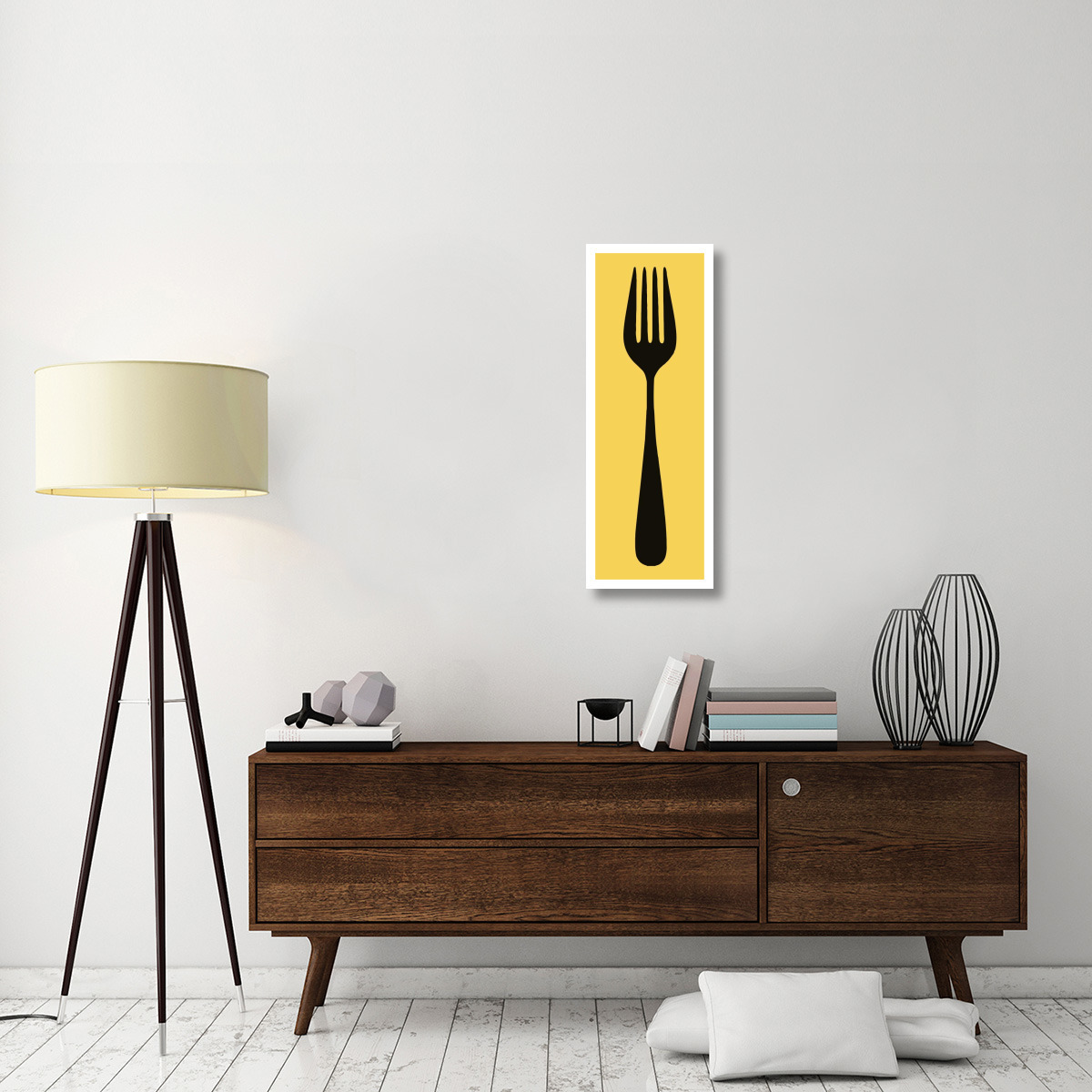 Mealtime Black on Yellow - Fork -Paper Art-14&quotx38"