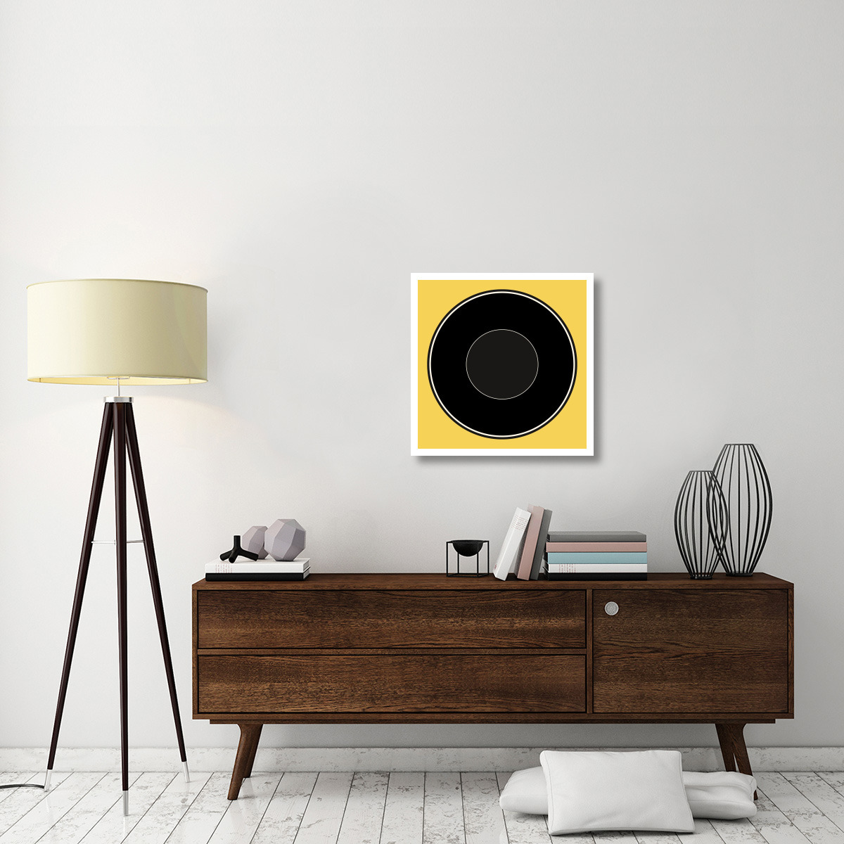 Mealtime Black on Yellow - Plate -Paper Art-26&quotx26"