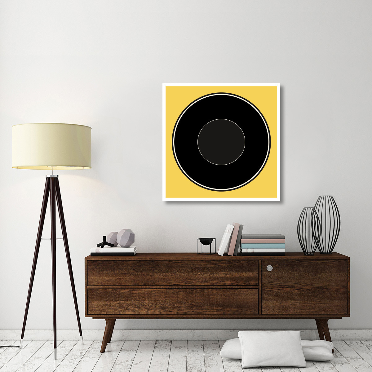 Mealtime Black on Yellow - Plate -Paper Art-38&quotx38"