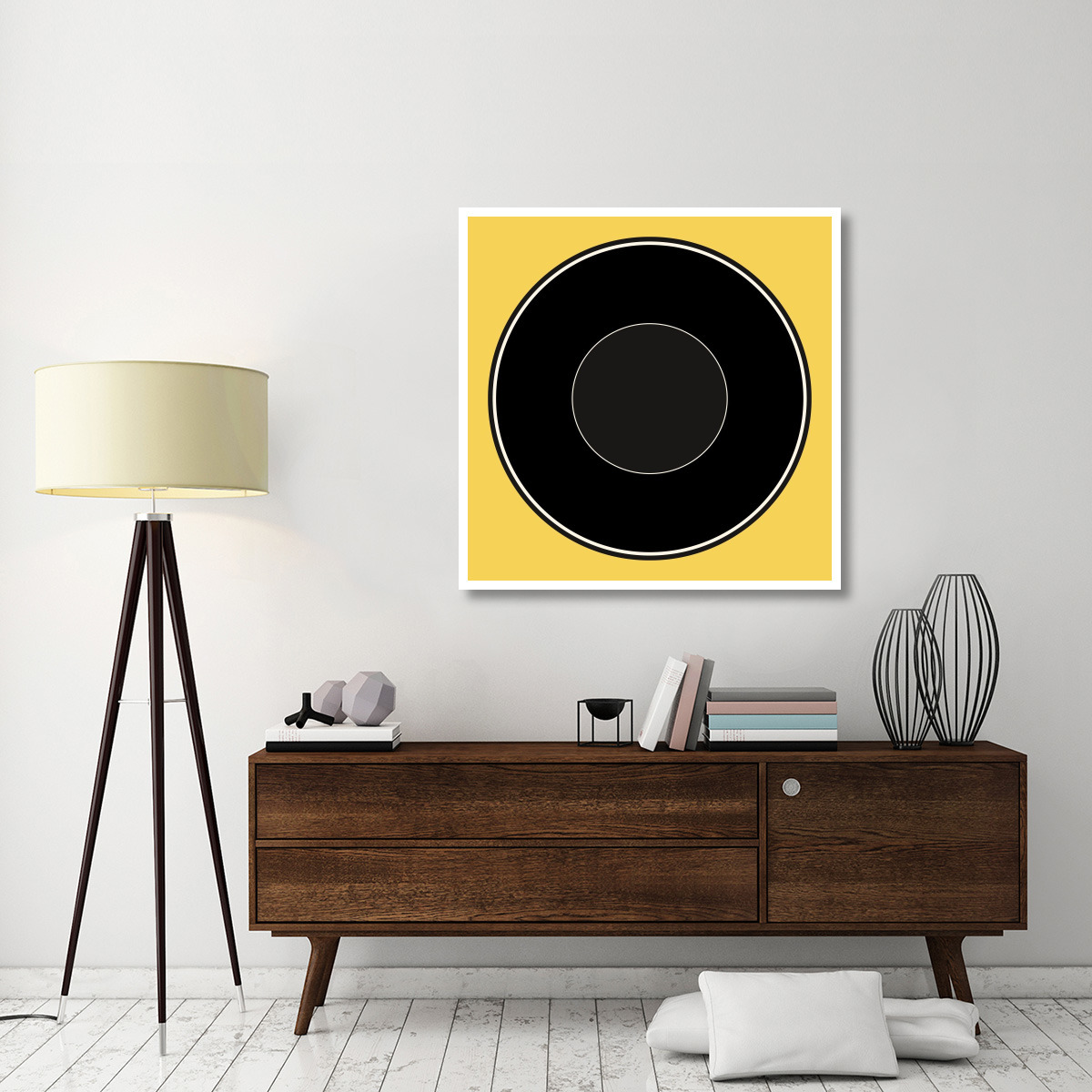 Mealtime Black on Yellow - Plate -Paper Art-42&quotx42"