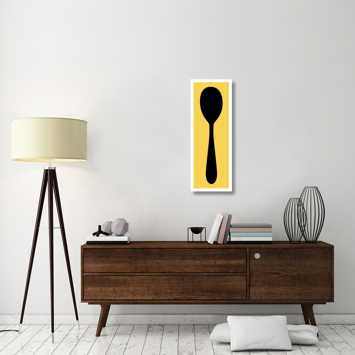Mealtime Black on Yellow - Spoon -Paper Art-14&quotx38"