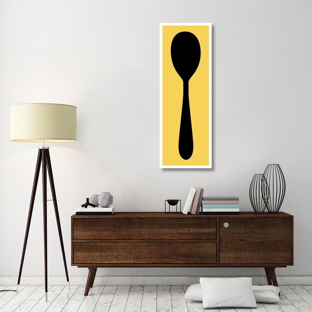 Mealtime Black on Yellow - Spoon -Paper Art-20&quotx56"