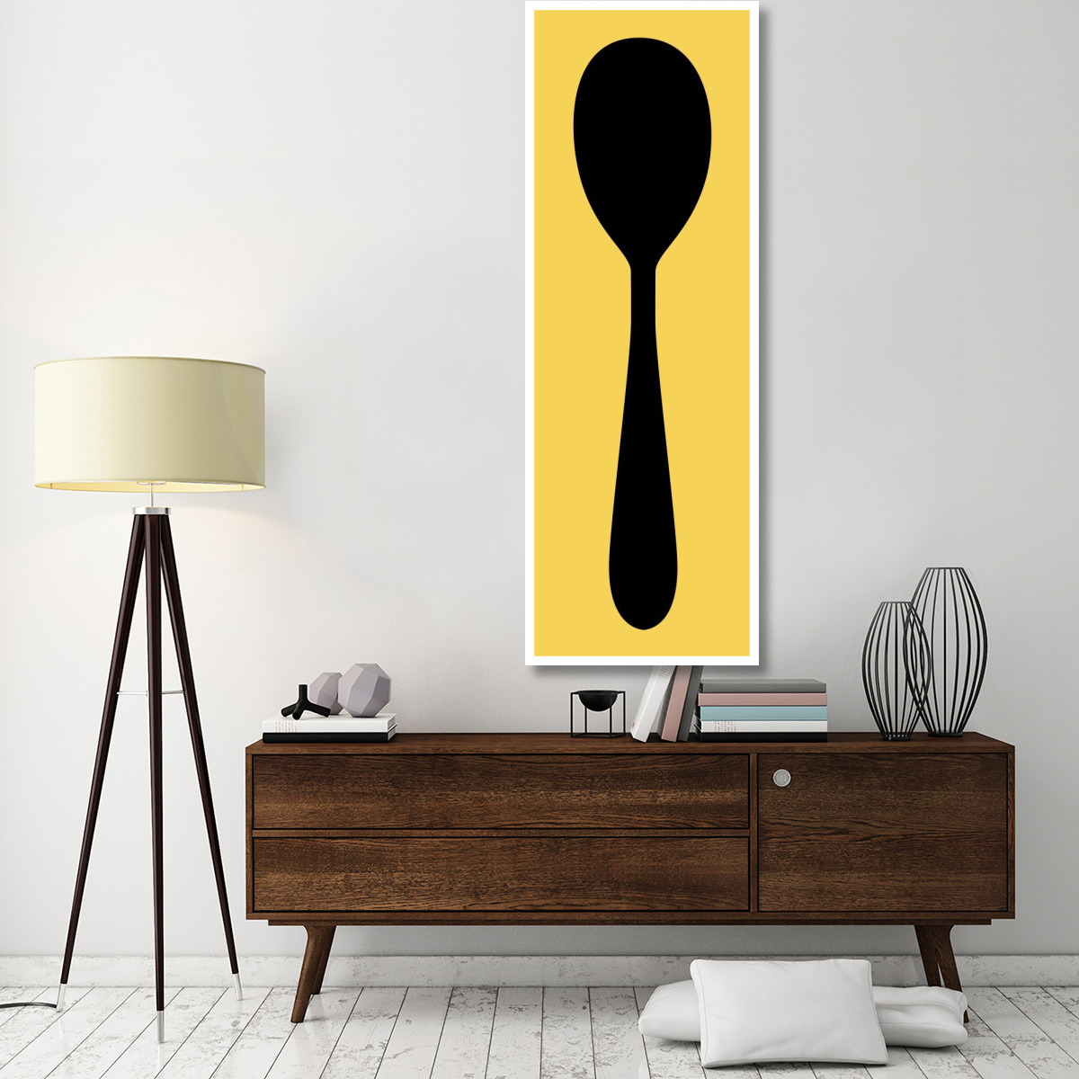 Mealtime Black on Yellow - Spoon -Paper Art-26&quotx74"