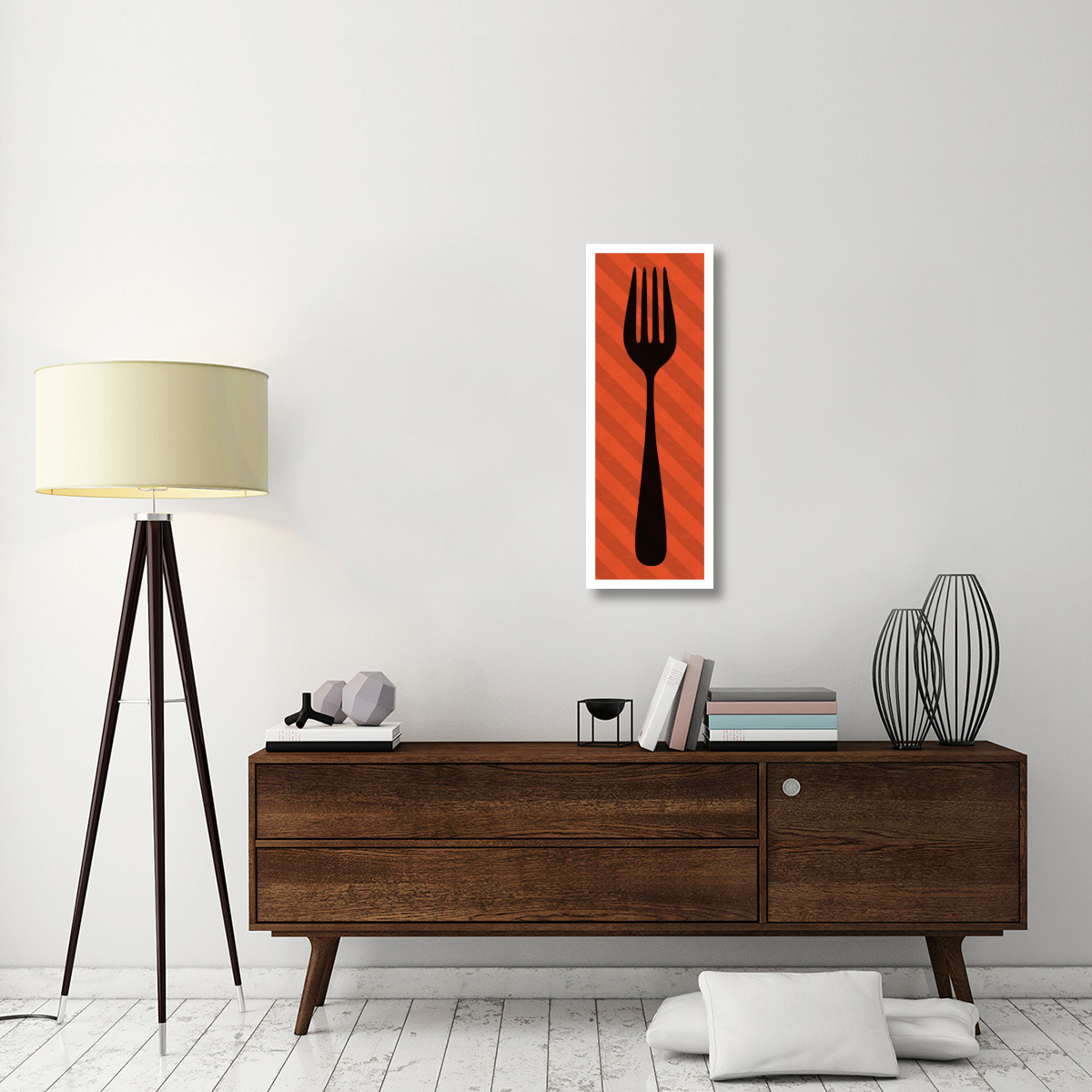 Mealtime Red Stripes - Fork -Paper Art-14&quotx38"