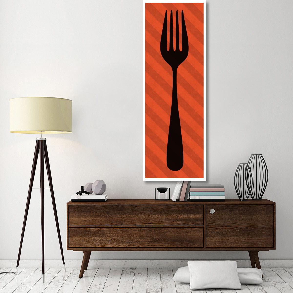 Mealtime Red Stripes - Fork -Paper Art-26&quotx74"