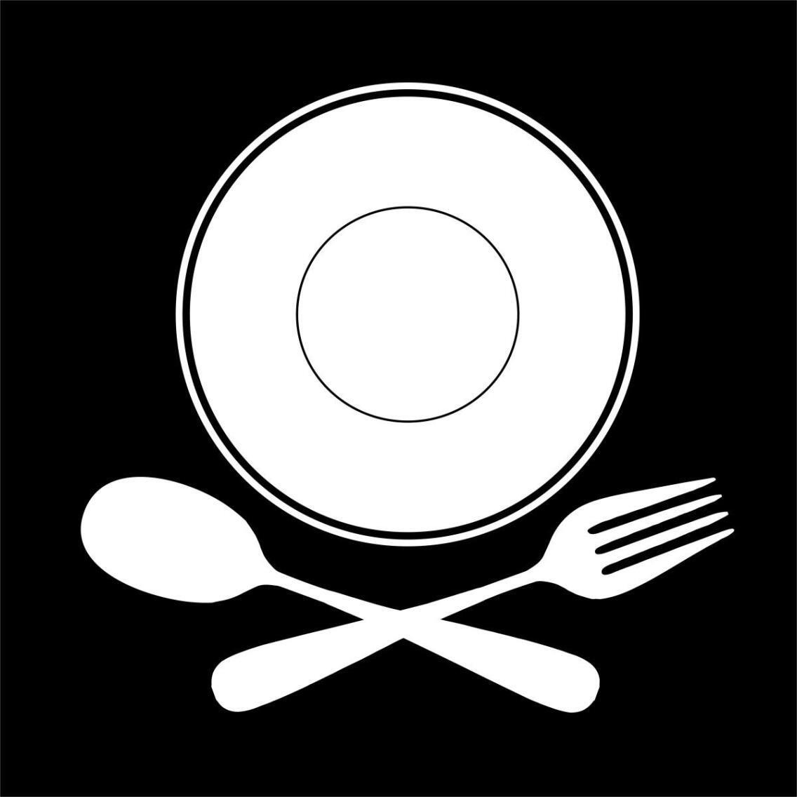 Mealtime White on Black - Plate with Crossed Cutlery -Paper Art-38&quotx38"