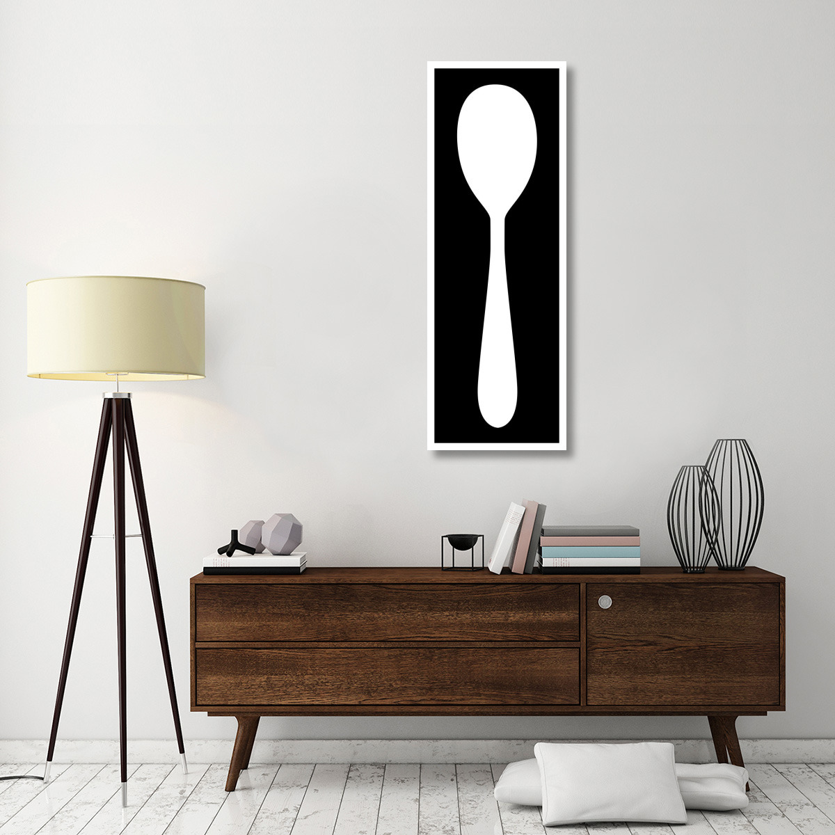 Mealtime White on Black - Spoon -Paper Art-20&quotx56"