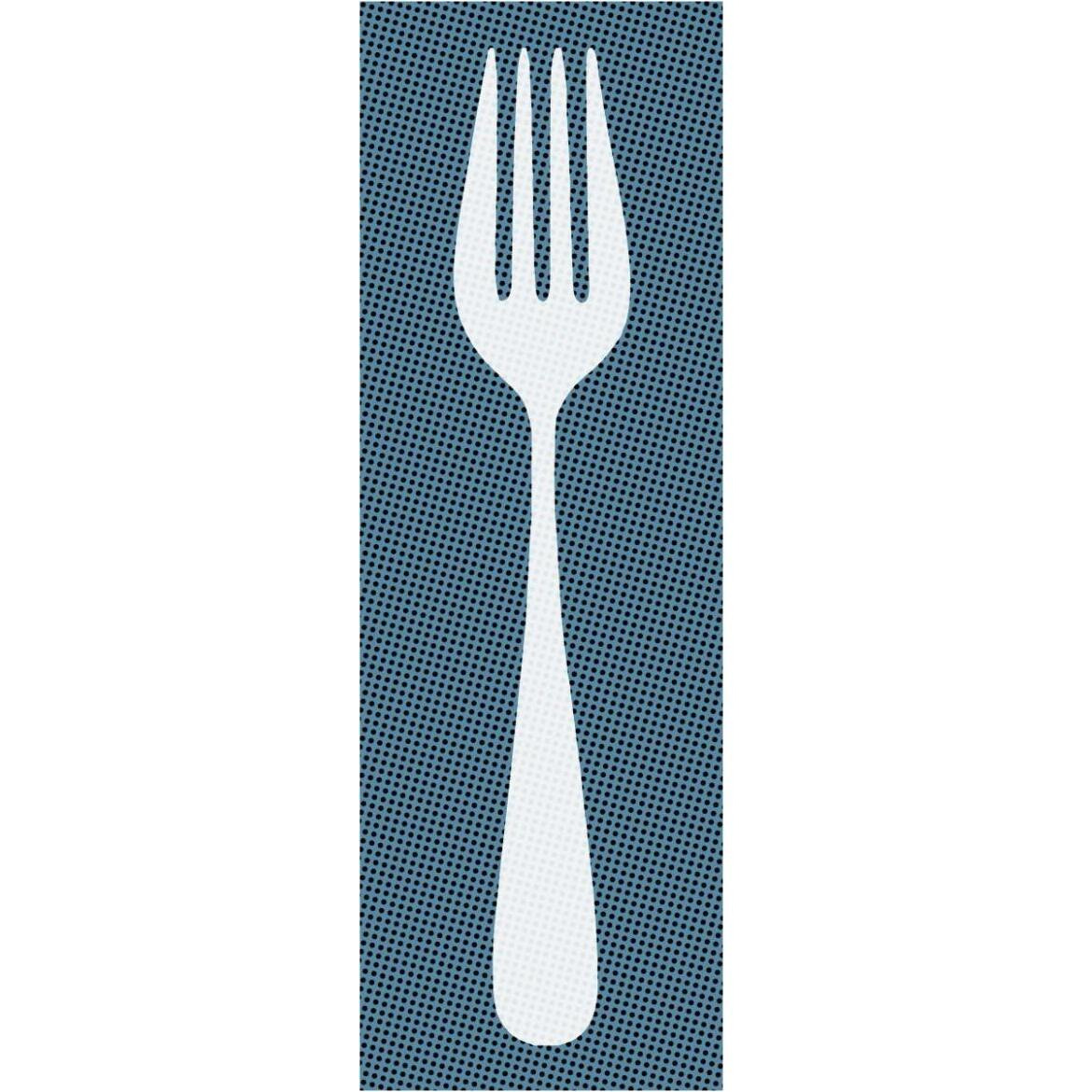 Mealtime White on Blue with Dots - Fork -Paper Art-26&quotx74"