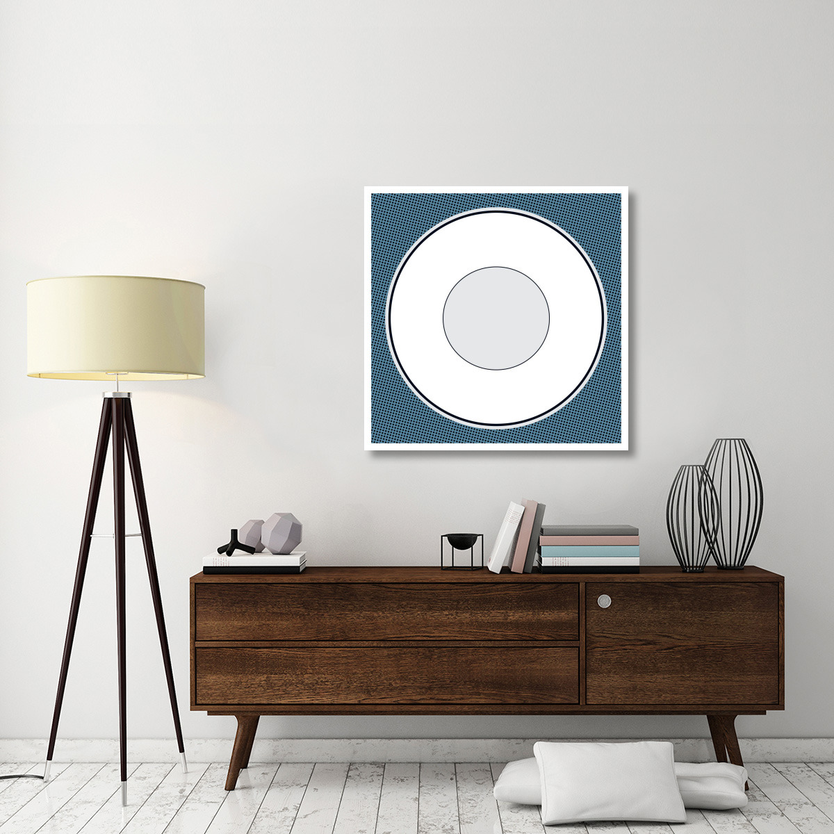 Mealtime White on Blue with Dots - Plate -Paper Art-38&quotx38"