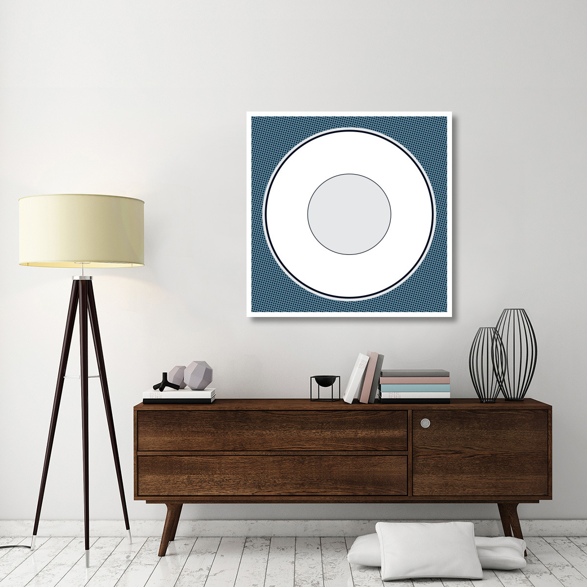 Mealtime White on Blue with Dots - Plate -Paper Art-42&quotx42"