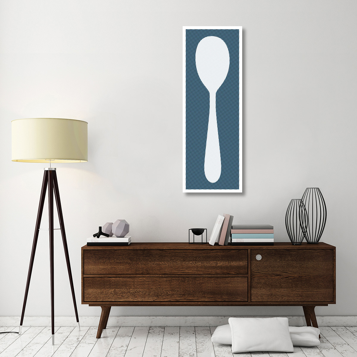 Mealtime White on Blue with Dots - Spoon -Paper Art-20&quotx56"
