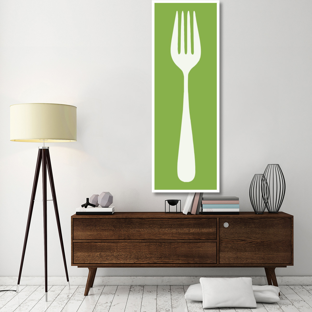 Mealtime White on Green - Fork -Paper Art-26&quotx74"