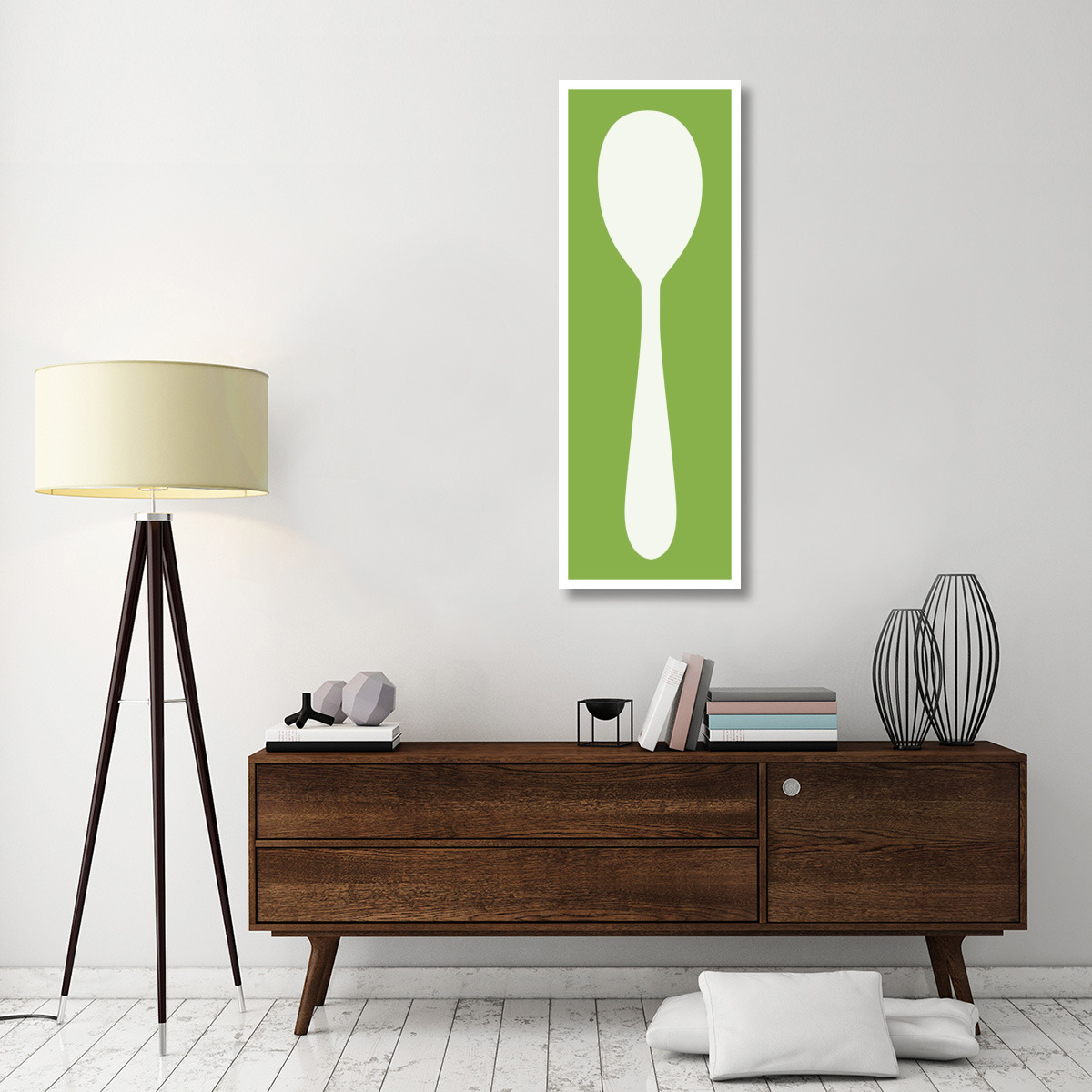 Mealtime White on Green - Spoon -Paper Art-20&quotx56"