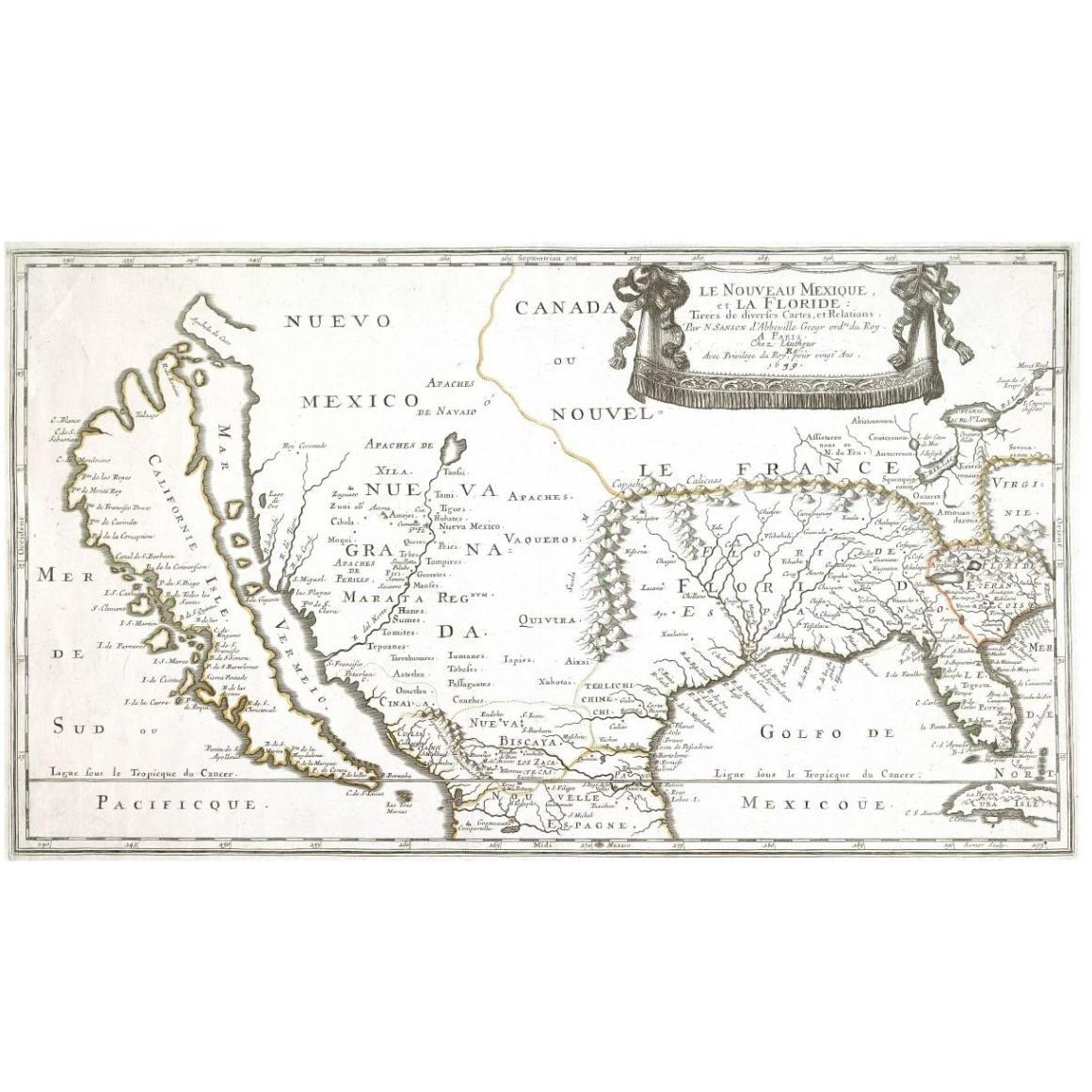 America with California Shown as an Island, 1656 -Paper Art-42&quotx25.2"