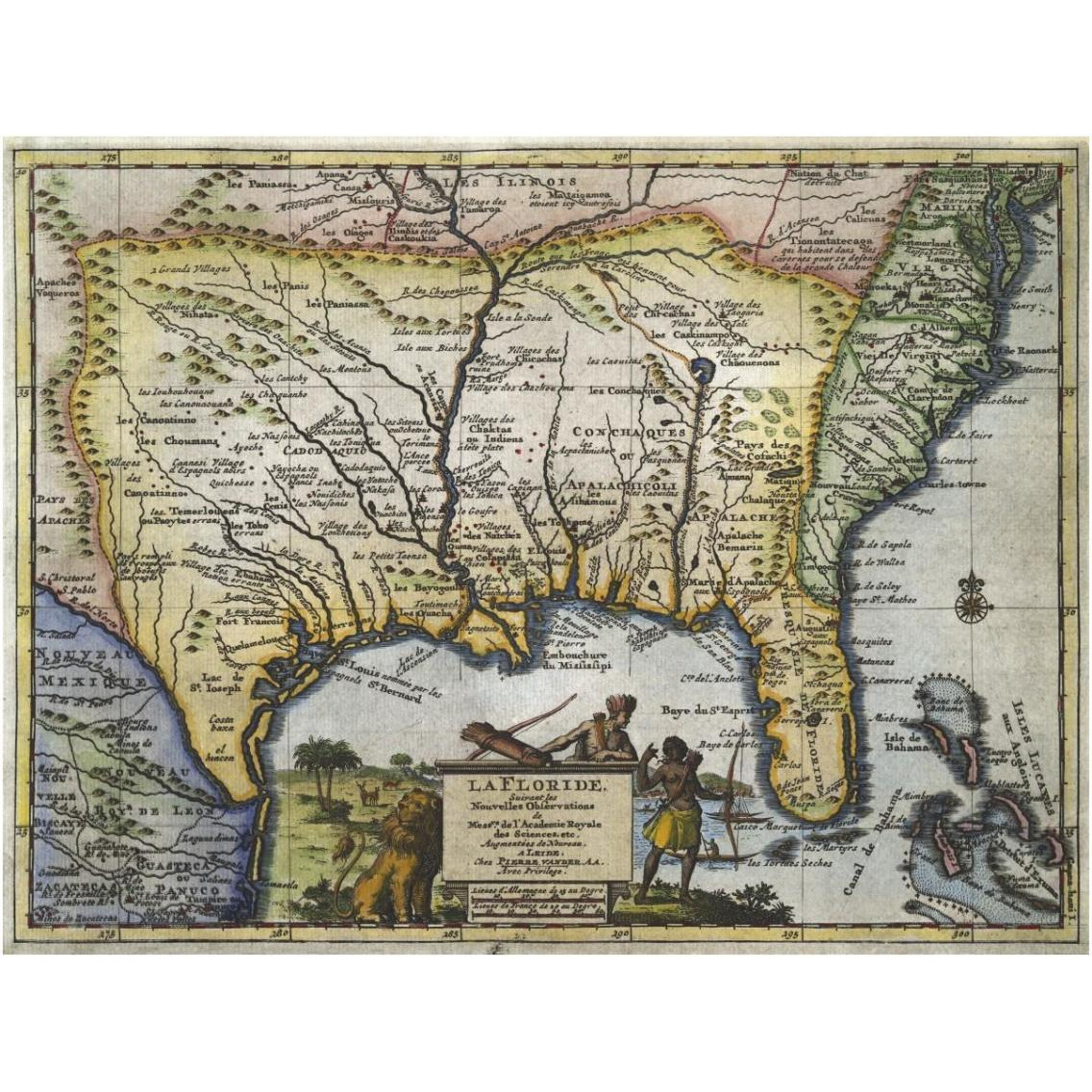 Texas and Florida, 1706 -Paper Art-18&quotx14"