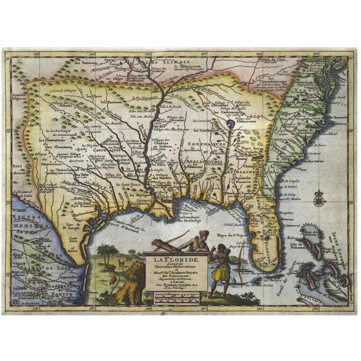 Texas and Florida, 1706 -Paper Art-42&quotx32"