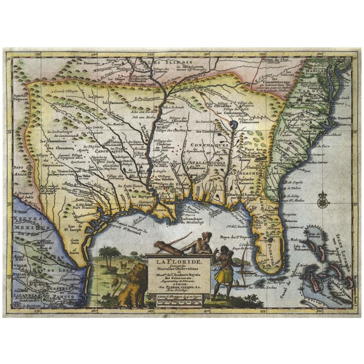 Texas and Florida, 1706 -Paper Art-50&quotx38"
