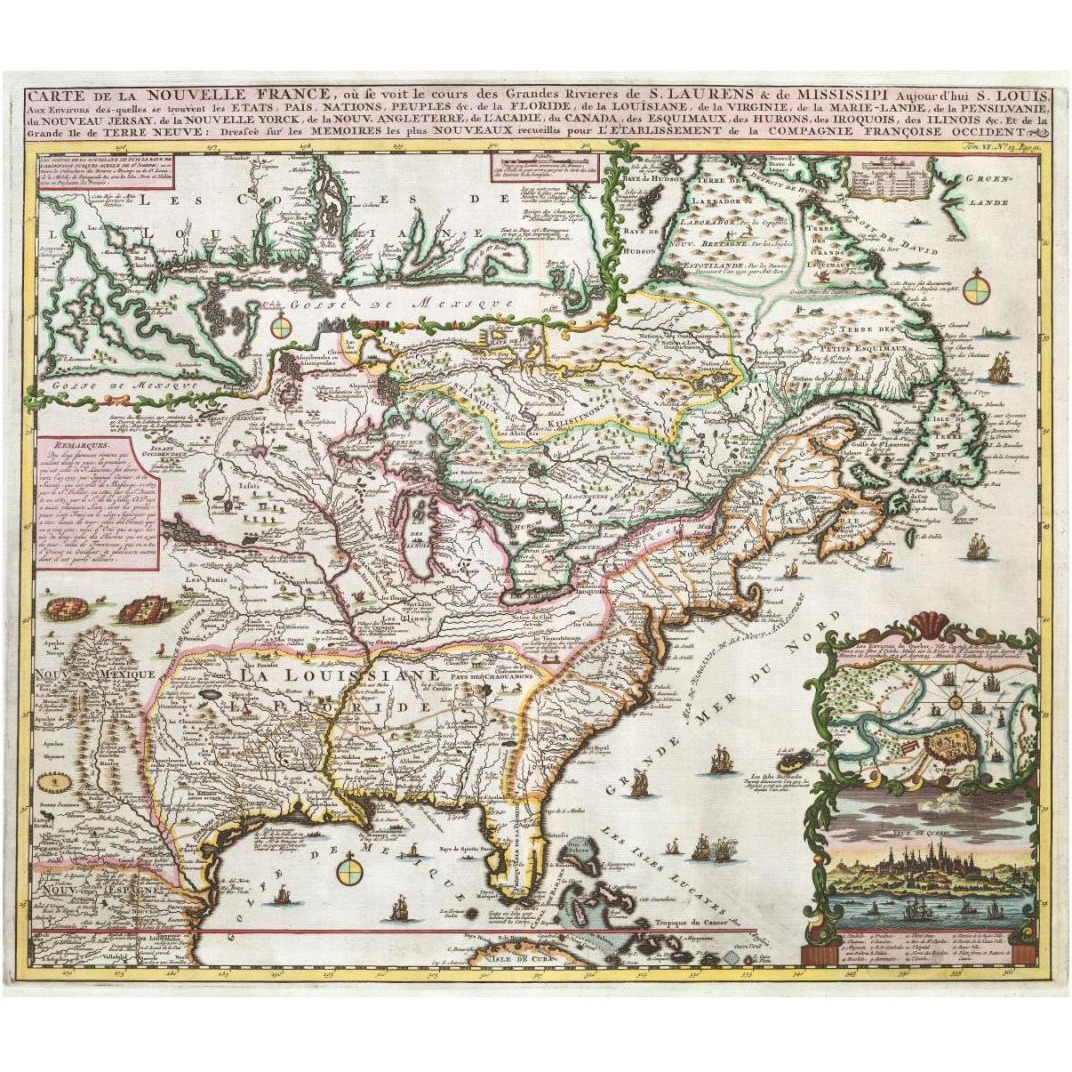 North America- French Settlement, 1719 -Paper Art-18&quotx15.92"