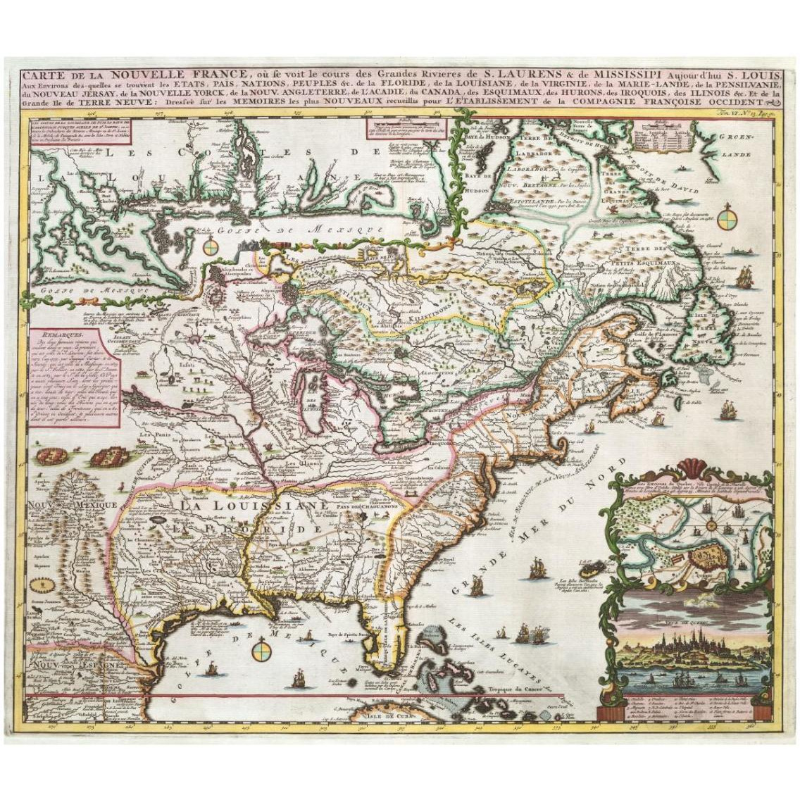North America- French Settlement, 1719 -Paper Art-32&quotx28.1"