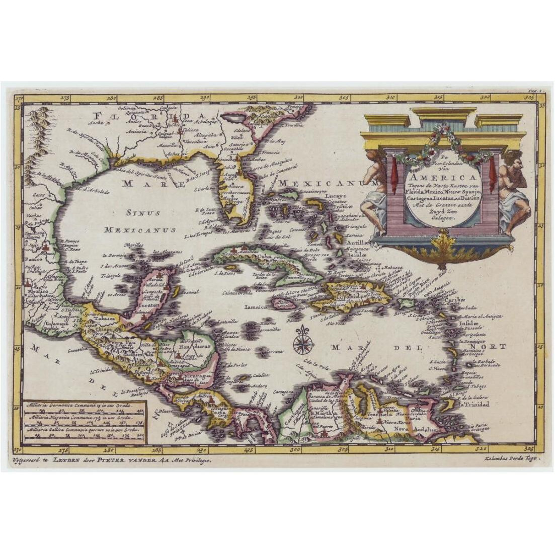 Central America and the Caribbean, 1729 -Paper Art-24&quotx17.62"
