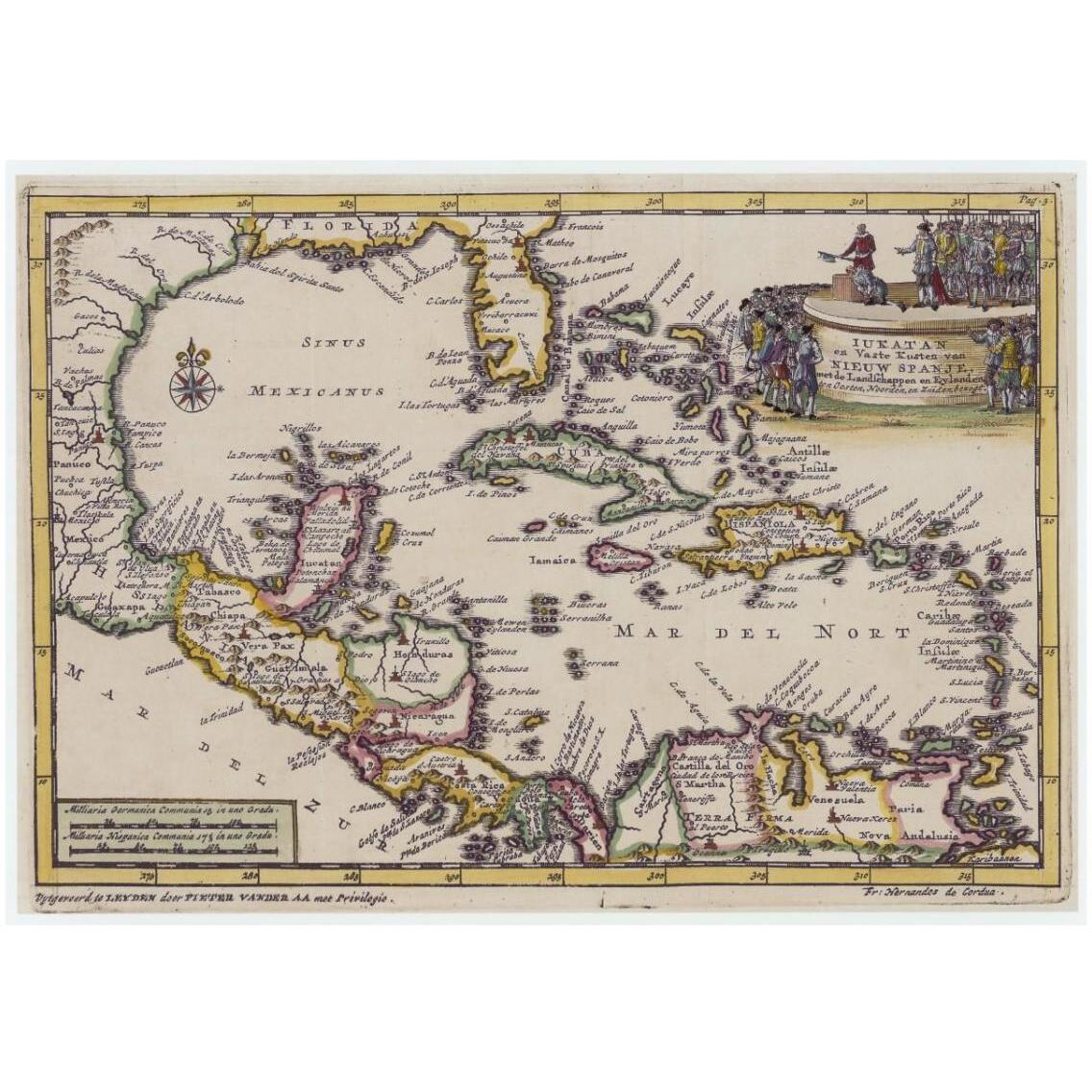 Central America and the Caribbean, 1729 -Paper Art-32&quotx23.3"