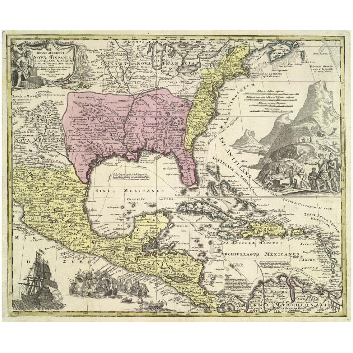 North America to Mexico and south to Panama and Venezuela, 1730. -Paper Art-32&quotx27.2"