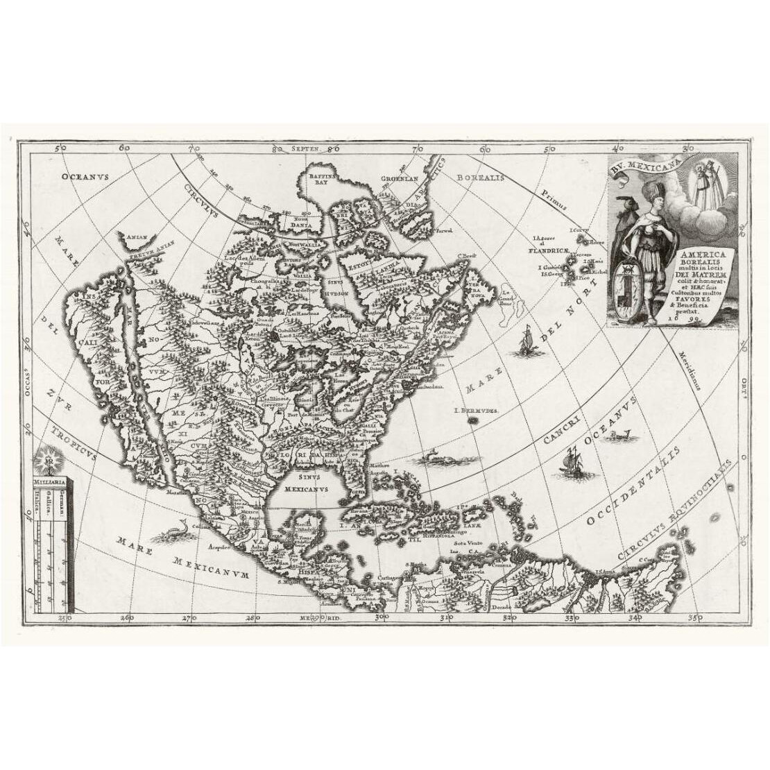Atlas Novus - North America, Featuring the Blessing of the Holy Mother, 1700 -Paper Art-26&quotx18"