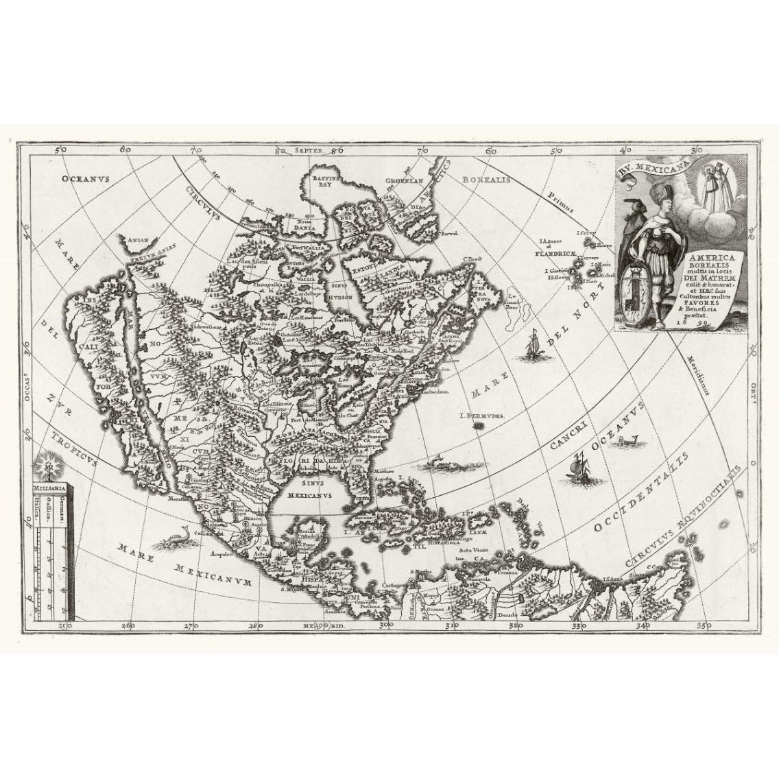 Atlas Novus - North America, Featuring the Blessing of the Holy Mother, 1700 -Paper Art-38&quotx26"