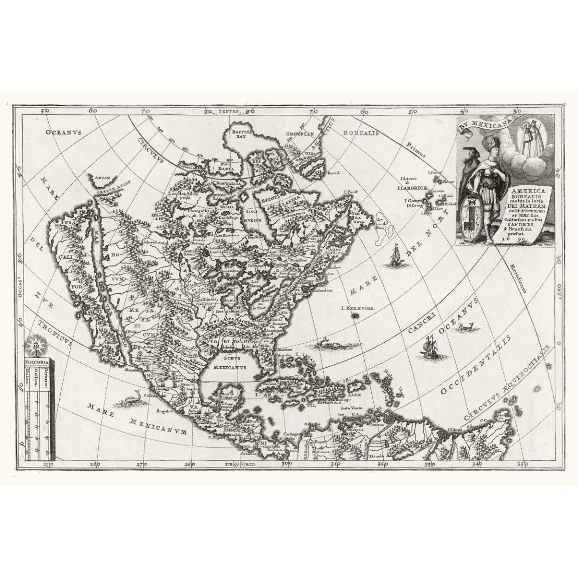Atlas Novus - North America, Featuring the Blessing of the Holy Mother, 1700 -Paper Art-50&quotx34"