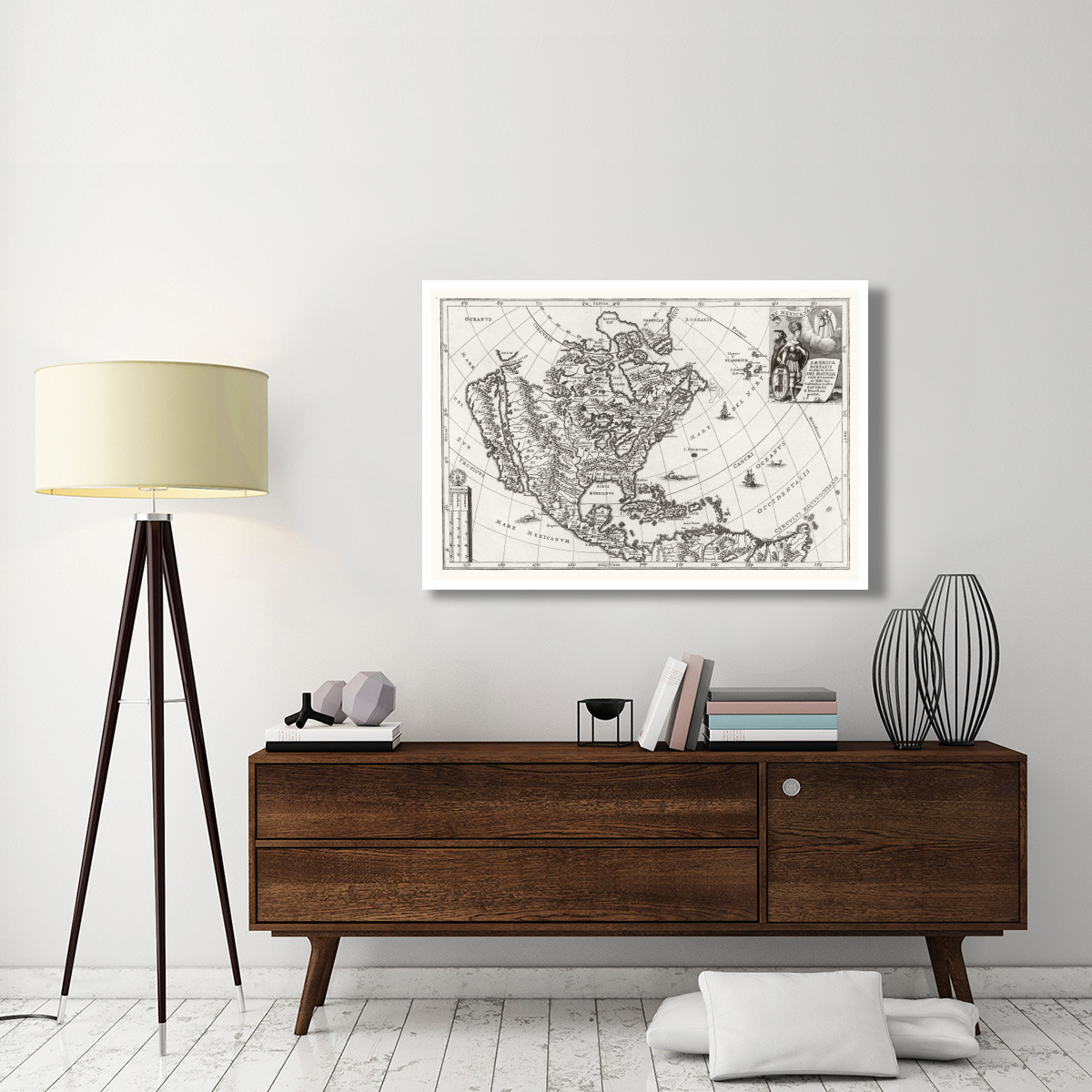 Atlas Novus - North America, Featuring the Blessing of the Holy Mother, 1700 -Paper Art-50&quotx34"