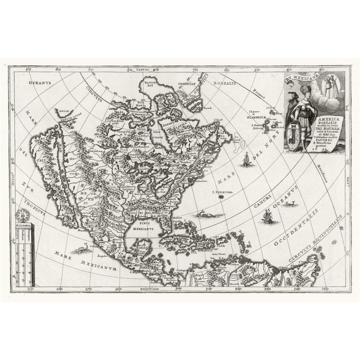 Atlas Novus - North America, Featuring the Blessing of the Holy Mother, 1700 -Paper Art-62&quotx42"