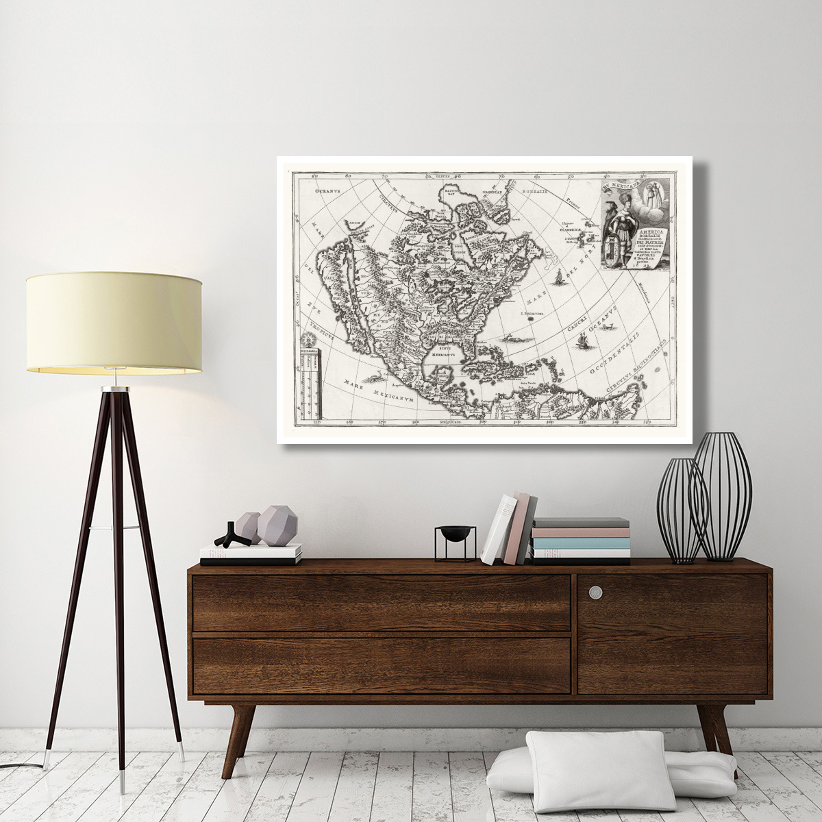 Atlas Novus - North America, Featuring the Blessing of the Holy Mother, 1700 -Paper Art-62&quotx42"