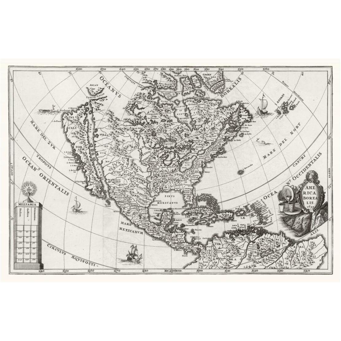 Atlas Novus - North America, Central America and the Caribbean, 1700 -Paper Art-26&quotx18"