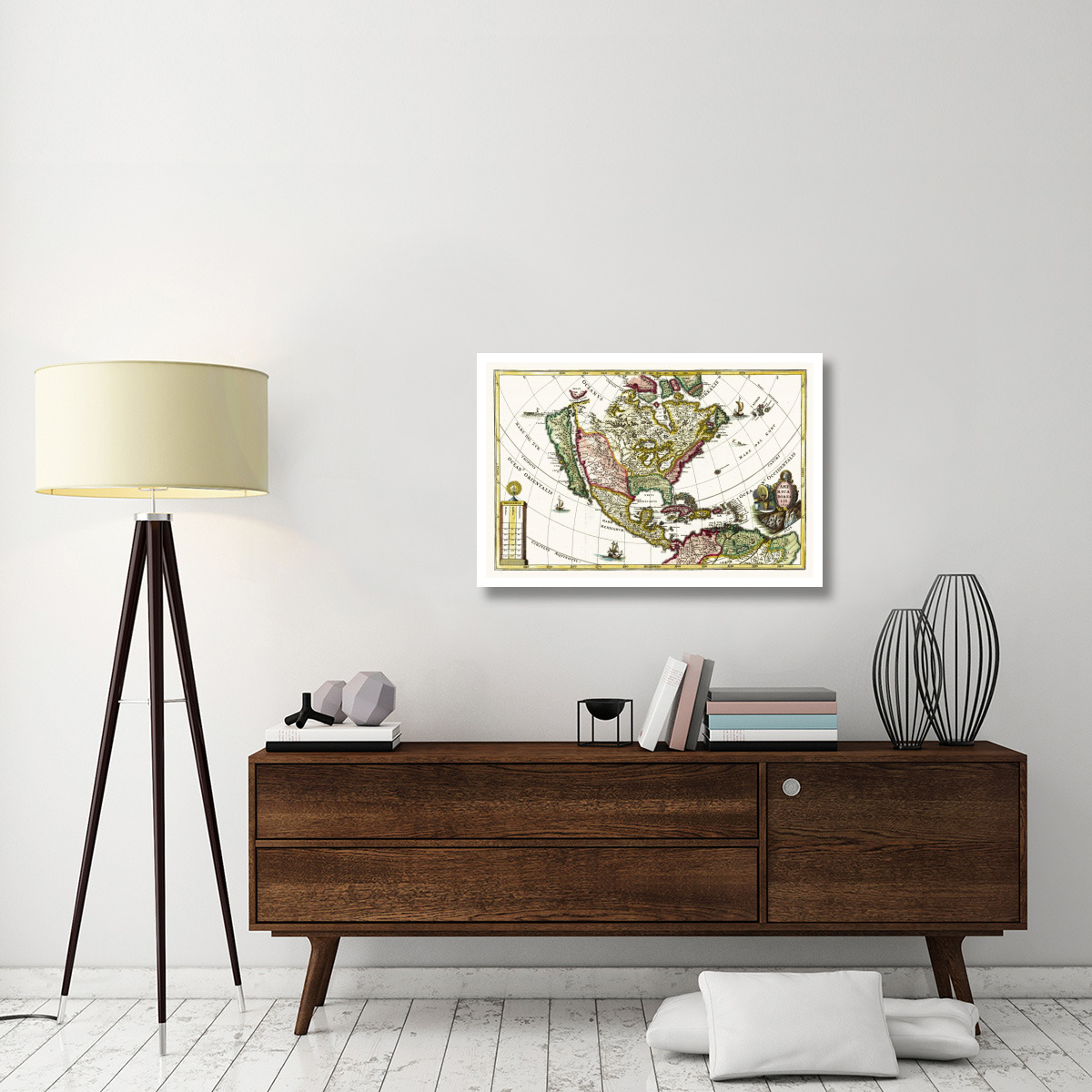 Atlas Novus - North America, Central America and the Caibbean - Tinted Version, 1700 -Paper Art-38&quotx26"